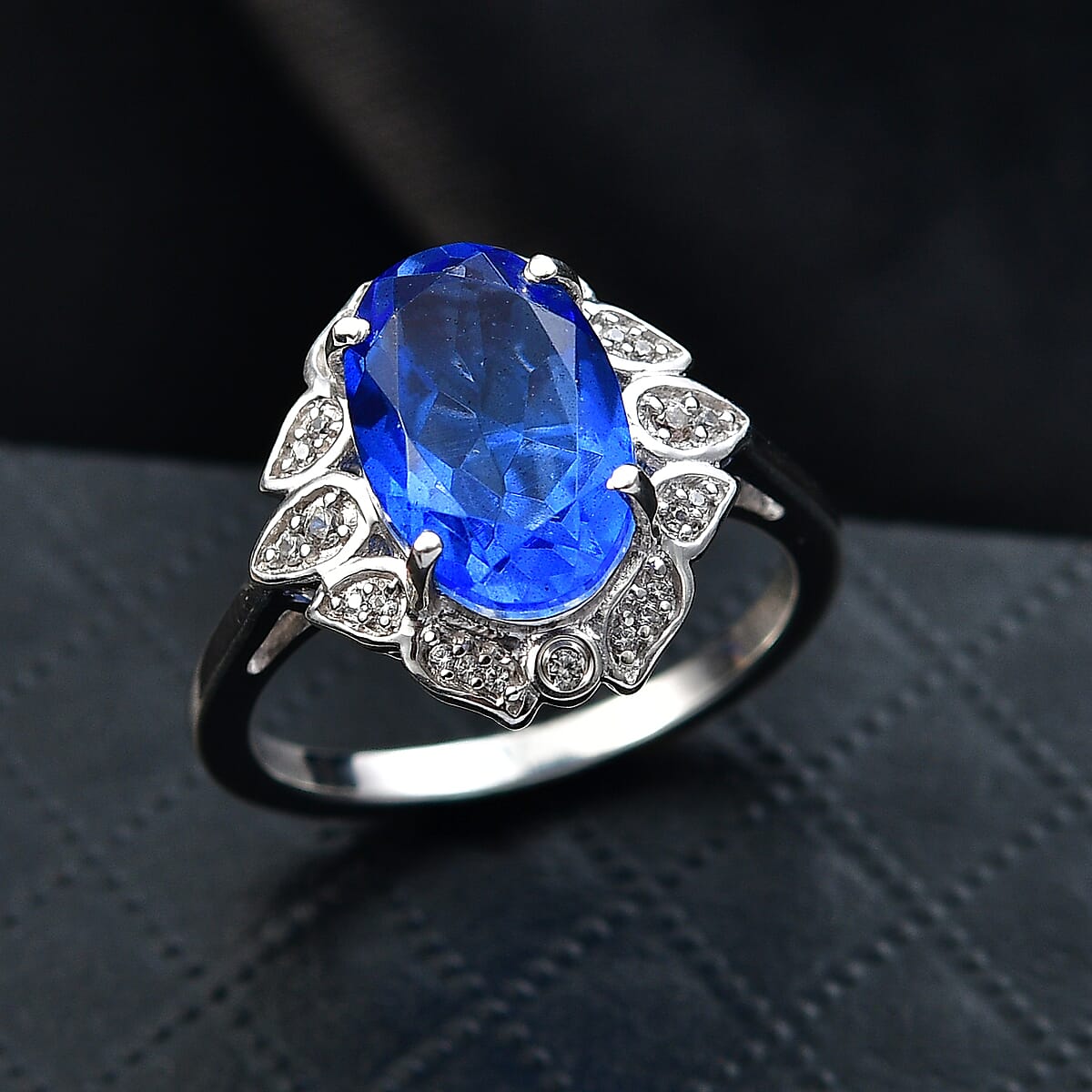 D'Joy Blue Quartz (Triplet) and White Zircon 4.00 ctw Ring in Platinum Over Sterling Silver (Size 9.0) image number 1