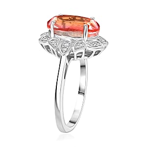 D'Joy Padparadscha Quartz (Triplet) and White Zircon 4.00 ctw Ring in Platinum Over Sterling Silver (Size 10.0)