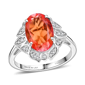 D'Joy Padparadscha Quartz (Triplet) and White Zircon 4.00 ctw Ring in Platinum Over Sterling Silver (Size 7.0)