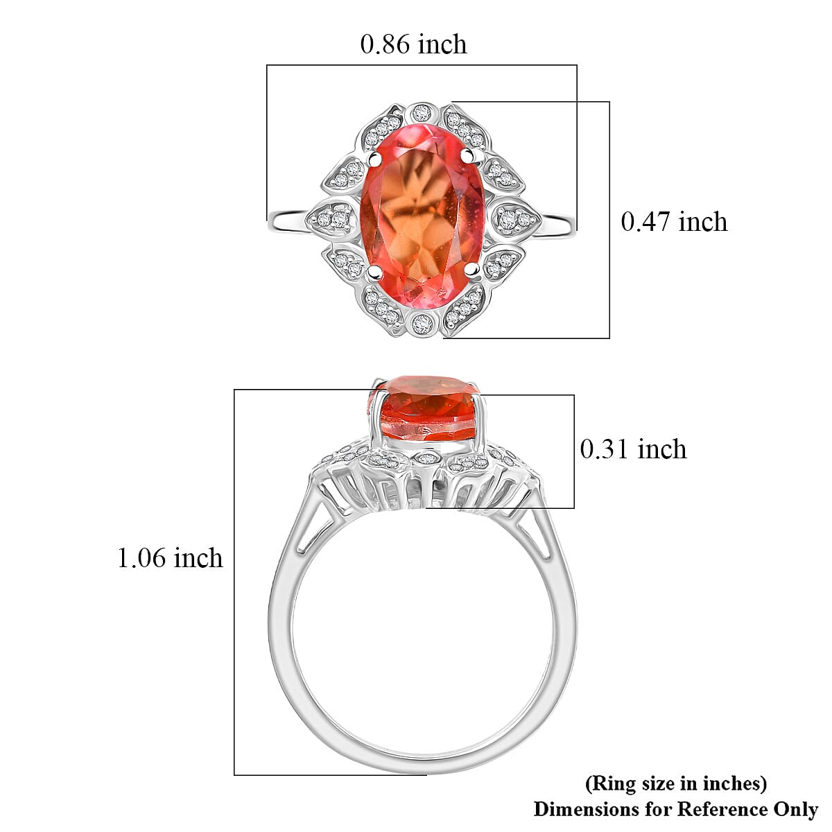 D'Joy Padparadscha Quartz (Triplet) and White Zircon 4.00 ctw Ring in Platinum Over Sterling Silver (Size 8.0) image number 5
