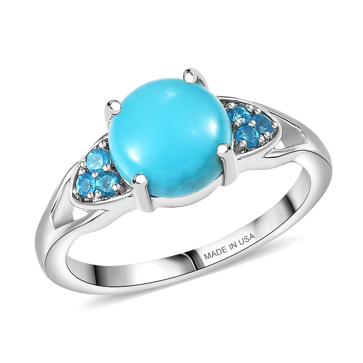 D'Joy Premium Sleeping Beauty Turquoise and Neon Apatite 2.00 ctw Ring in Platinum Over Sterling Silver (Size 10.0) image number 0