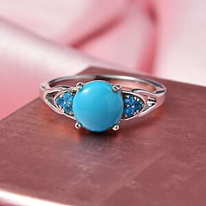 D'Joy Sleeping Beauty Turquoise, Malgache Neon Apatite Ring in Platinum Over Sterling Silver 2.00 ctw (Size 10.0)