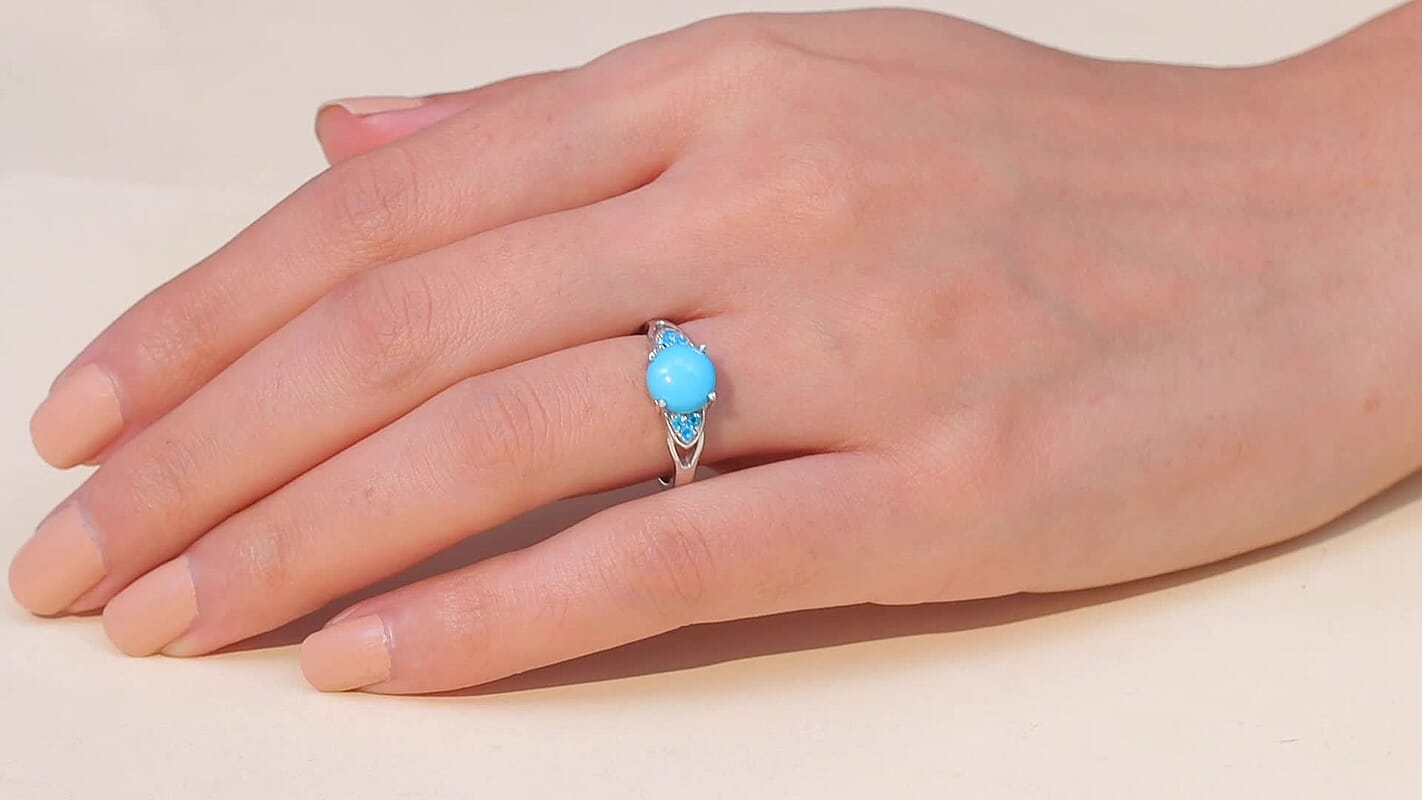 D'Joy Premium Sleeping Beauty Turquoise,  Malgache Neon Apatite Ring in Platinum Over Sterling Silver (Size 10.0) 2.00 ctw