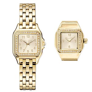 Doorbuster Closeout Jessica Carlyle Square Watch & Ring Watch Set in Goldtone