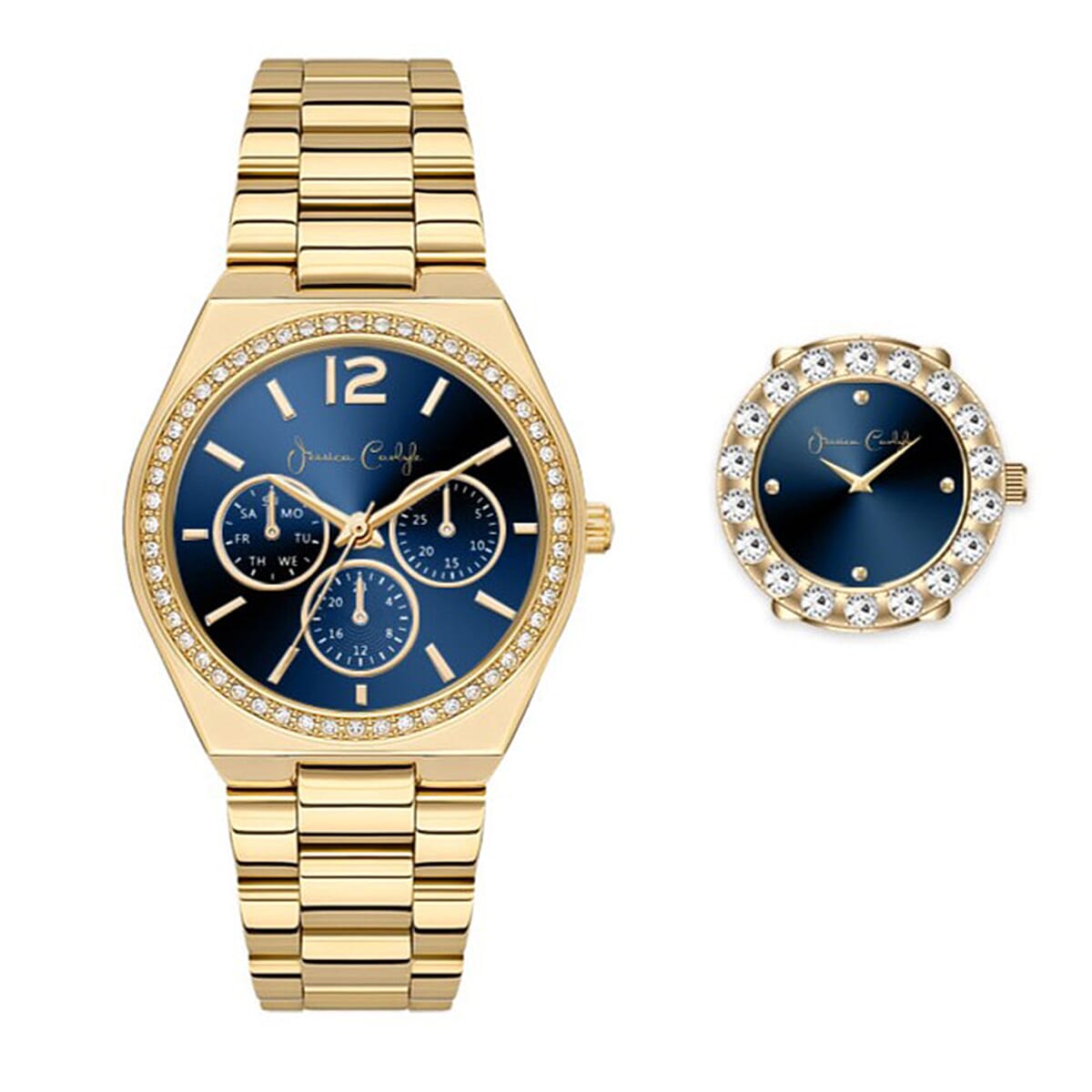 Doorbuster Closeout Jessica Carlyle Blue Dial Watch & Ring Watch Set in Goldtone image number 0