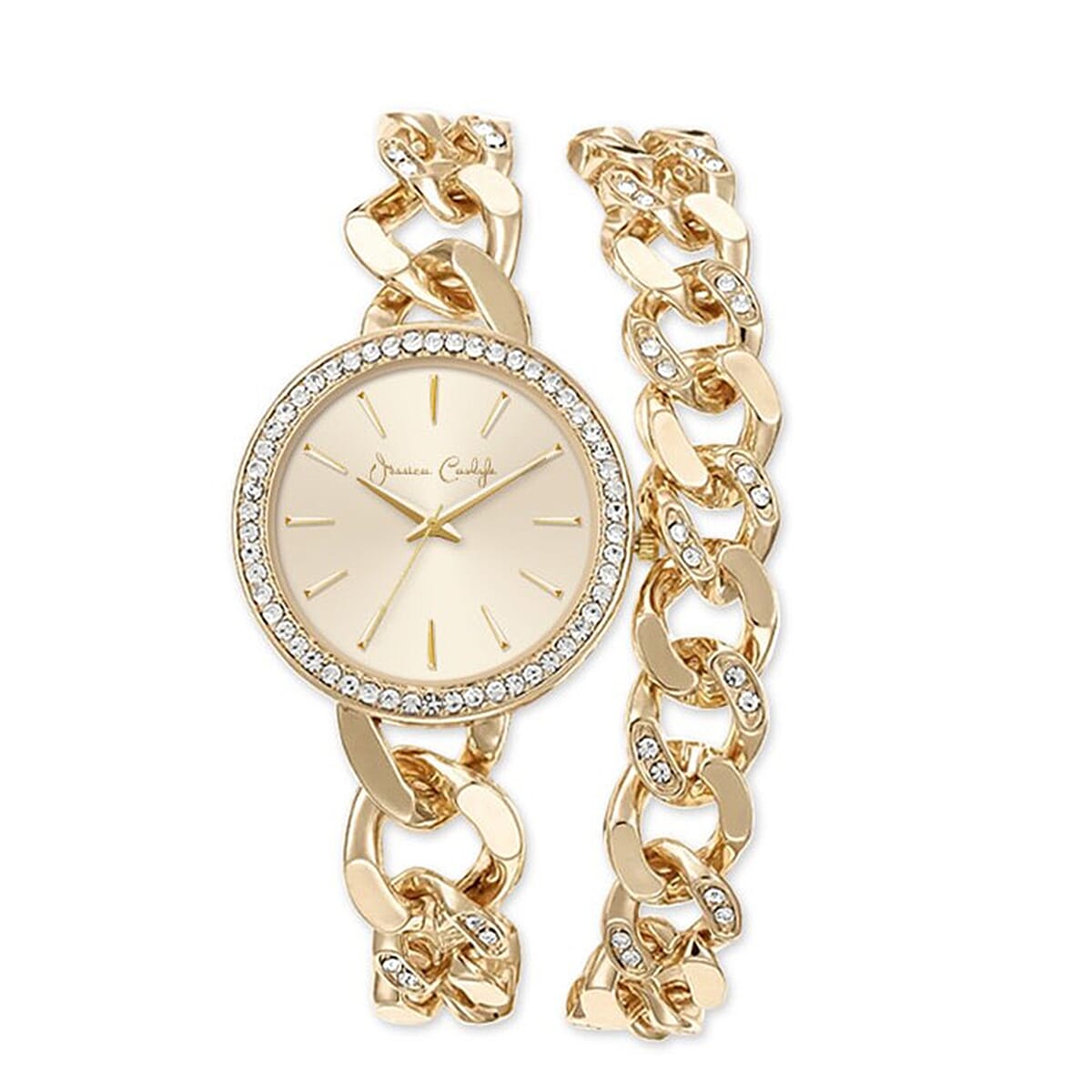 Closeout Jessica Carlyle Wrap Around Bracelet Watch in Goldtone image number 0