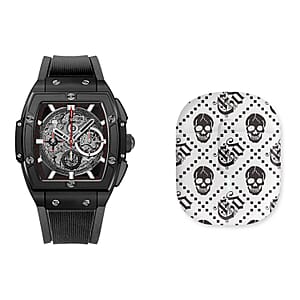 Closeout Ed Hardy Square Watch with Faux Leather Strap & Earbuds Set