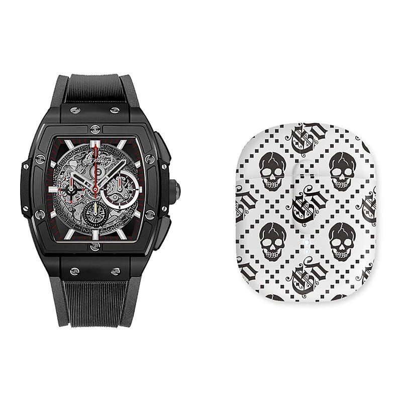 Closeout Ed Hardy Square Watch with Faux Leather Strap & Earbuds Set