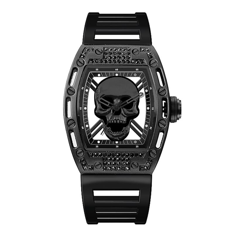 Closeout Ed Hardy Skull Watch in Dark Silvertone