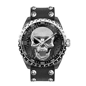  Closeout Ed Hardy Skull Watch with Black Faux Leather Studded Strap