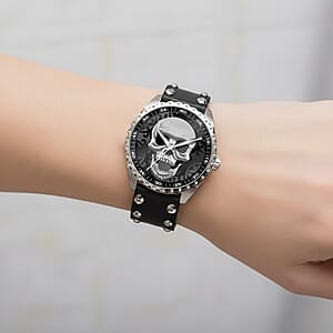  Closeout Ed Hardy Skull Watch with Black Faux Leather Studded Strap