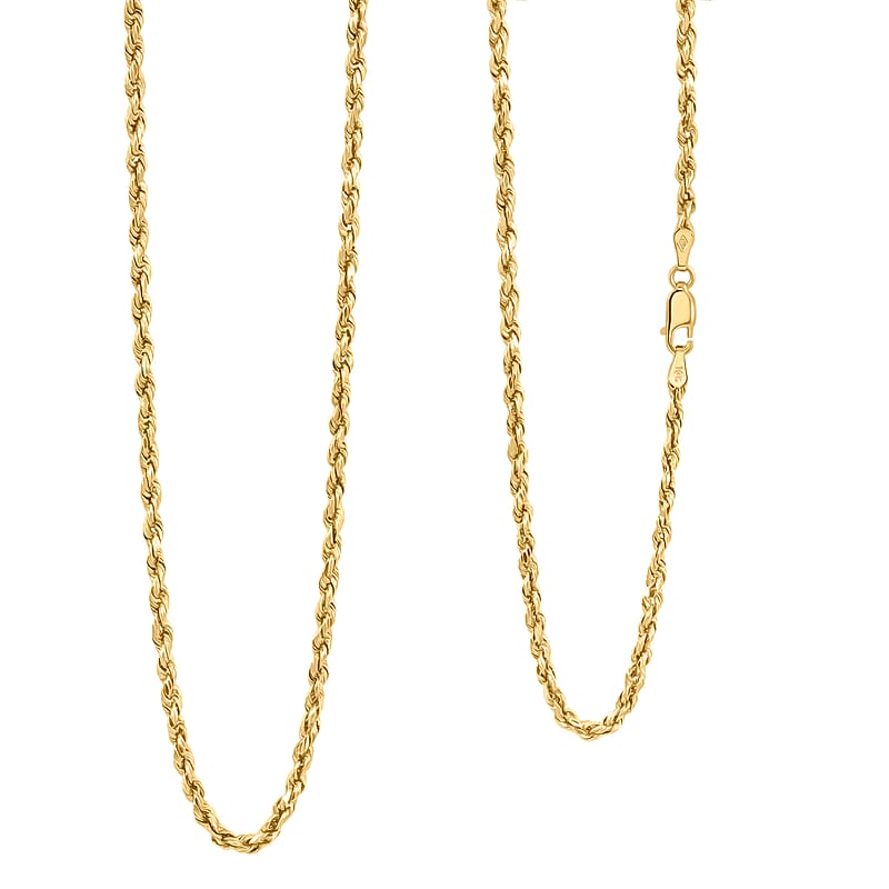 2.5mm Rope Chain Necklace in 10K Yellow Gold 26 Inches 3.7 Grams