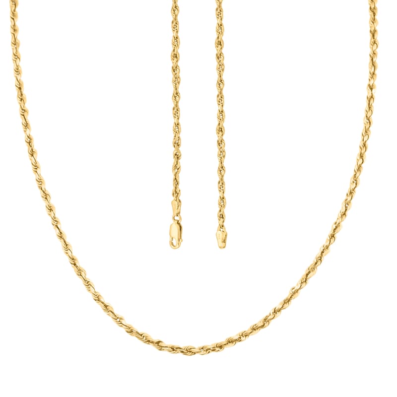 2.5mm Rope Chain Necklace in 10K Yellow Gold 26 Inches 3.7 Grams