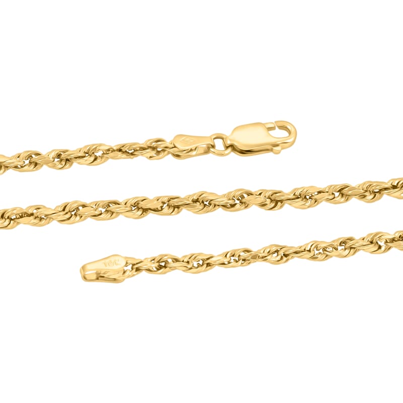 2.5mm Rope Chain Necklace in 10K Yellow Gold 26 Inches 3.7 Grams