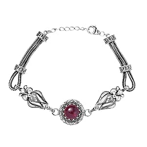 Doorbuster D'Joy Indian Artisan Crafted Premium Niassa Ruby (FF) 7.90 ctw Bracelet in Black Oxidised Sterling Silver (7.25-8.25In)
