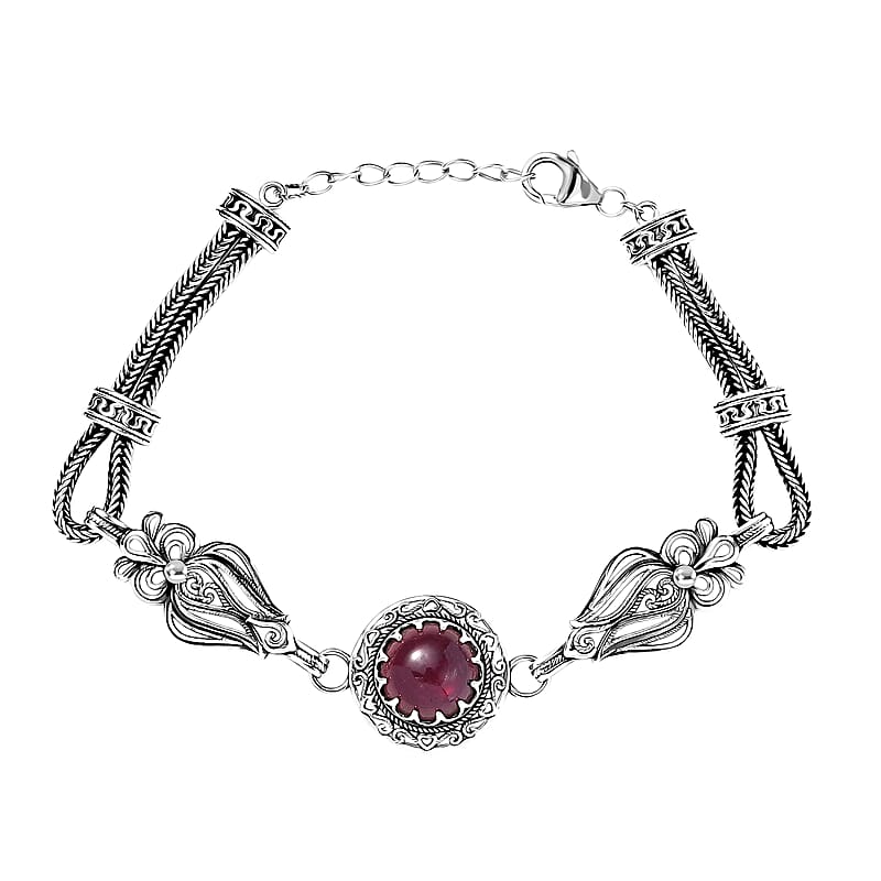  D'Joy Indian Artisan Crafted Premium Niassa Ruby (FF) 7.90 ctw Bracelet in Black Oxidised Sterling Silver (7.25-8.25In)