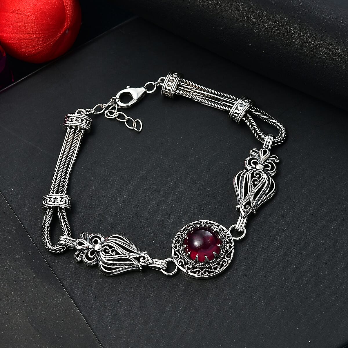 Doorbuster D'Joy Indian Artisan Crafted Premium Niassa Ruby (FF) 7.90 ctw Bracelet in Black Oxidised Sterling Silver (7.25-8.25In) image number 1