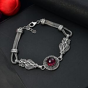 Doorbuster D'Joy Indian Artisan Crafted Premium Niassa Ruby (FF) 7.90 ctw Bracelet in Black Oxidised Sterling Silver (7.25-8.25In)