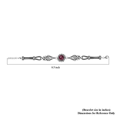  D'Joy Indian Artisan Crafted Premium Niassa Ruby (FF) 7.90 ctw Bracelet in Black Oxidised Sterling Silver (7.25-8.25In)