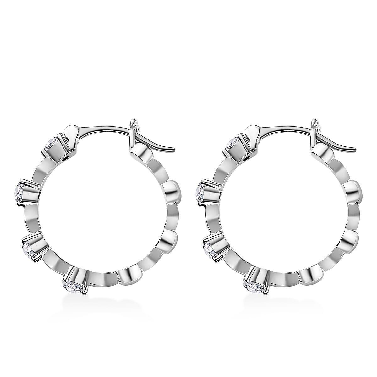 EverTrue Moissanite Hoop Earrings in Platinum Bond 0.80 ctw image number 3