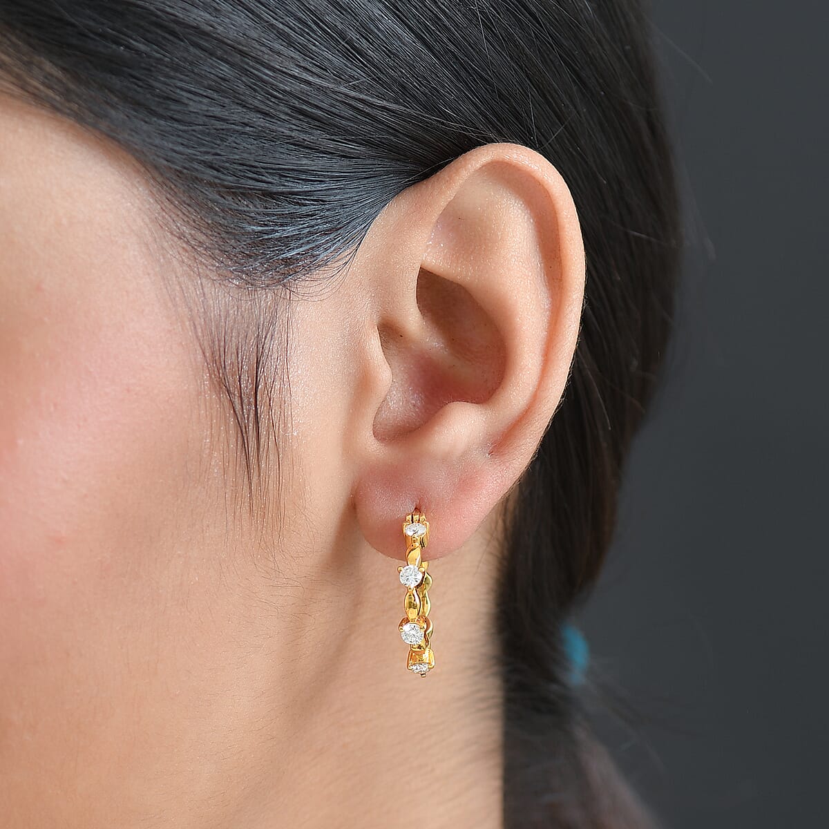 EverTrue Moissanite 0.80 ctw Hoop Earrings in 18K YG Plated image number 2