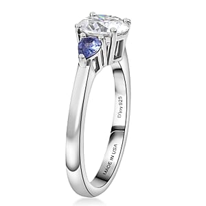 D'Joy Moissanite, Tanzanite Ring in Rhodium Over Sterling Silver 1.60 ctw (Size 10.0)