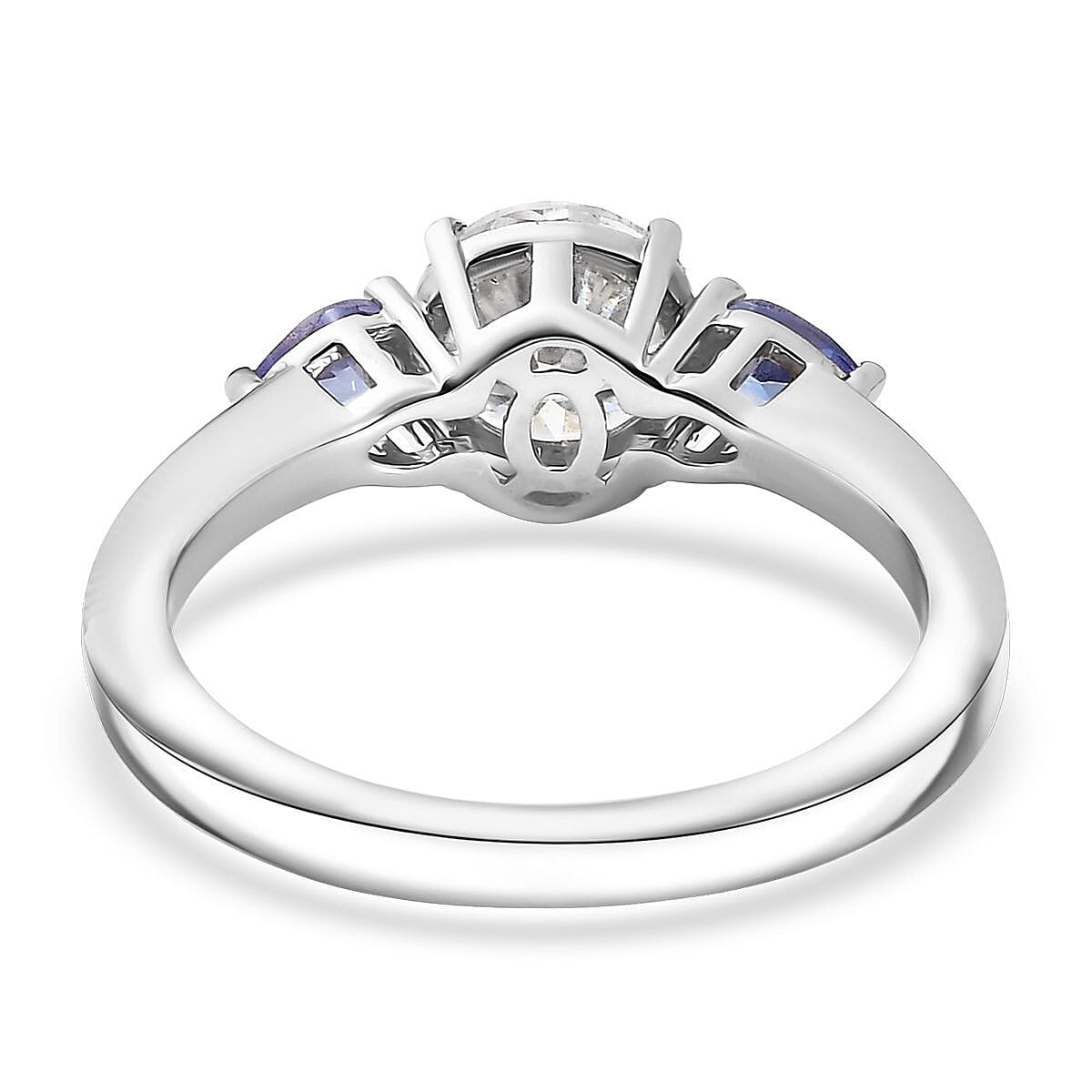 D'Joy Moissanite and Tanzanite 1.60 ctw Ring in Rhodium Over Sterling Silver (Size 5.0) image number 4