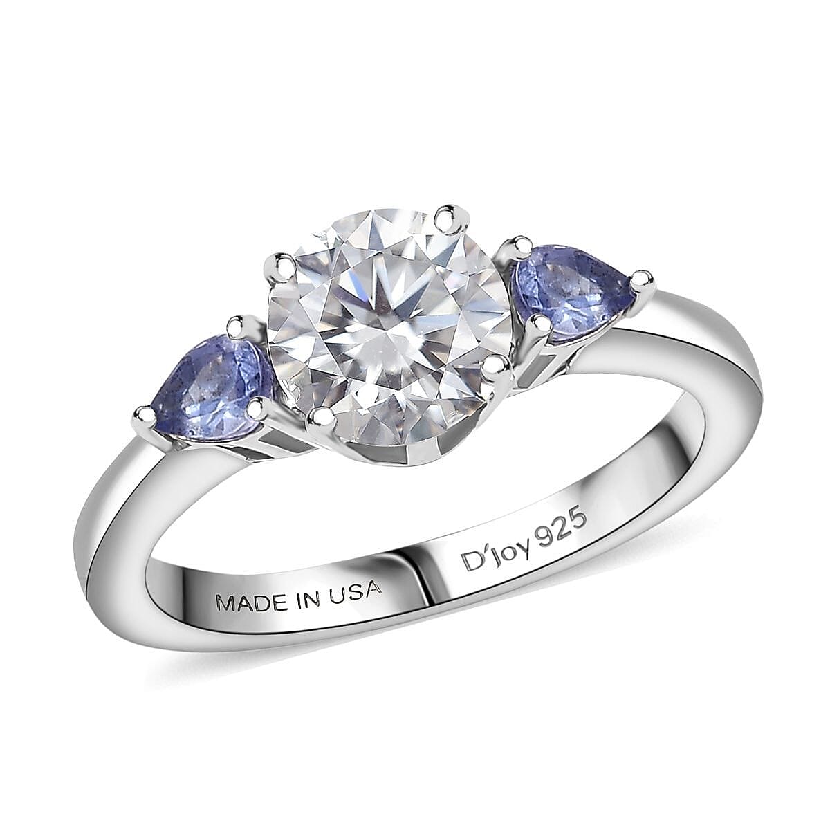 D'Joy Moissanite and Tanzanite 1.60 ctw Ring in Rhodium Over Sterling Silver (Size 9.0) image number 0