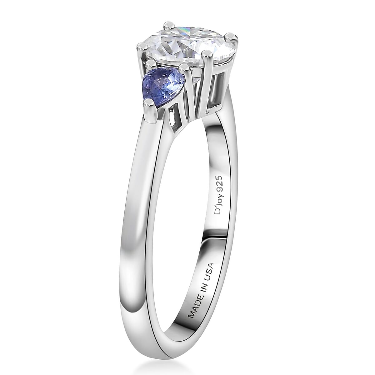 D'Joy Moissanite and Tanzanite 1.60 ctw Ring in Rhodium Over Sterling Silver (Size 9.0) image number 3