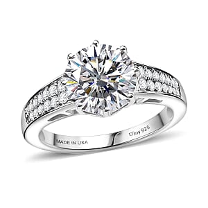 D'Joy Heart & Arrow Cut Strontium Titanate and Moissanite 4.50 ctw Classic Solitaire Ring in Rhodium Over Sterling Silver (Size 10.0)