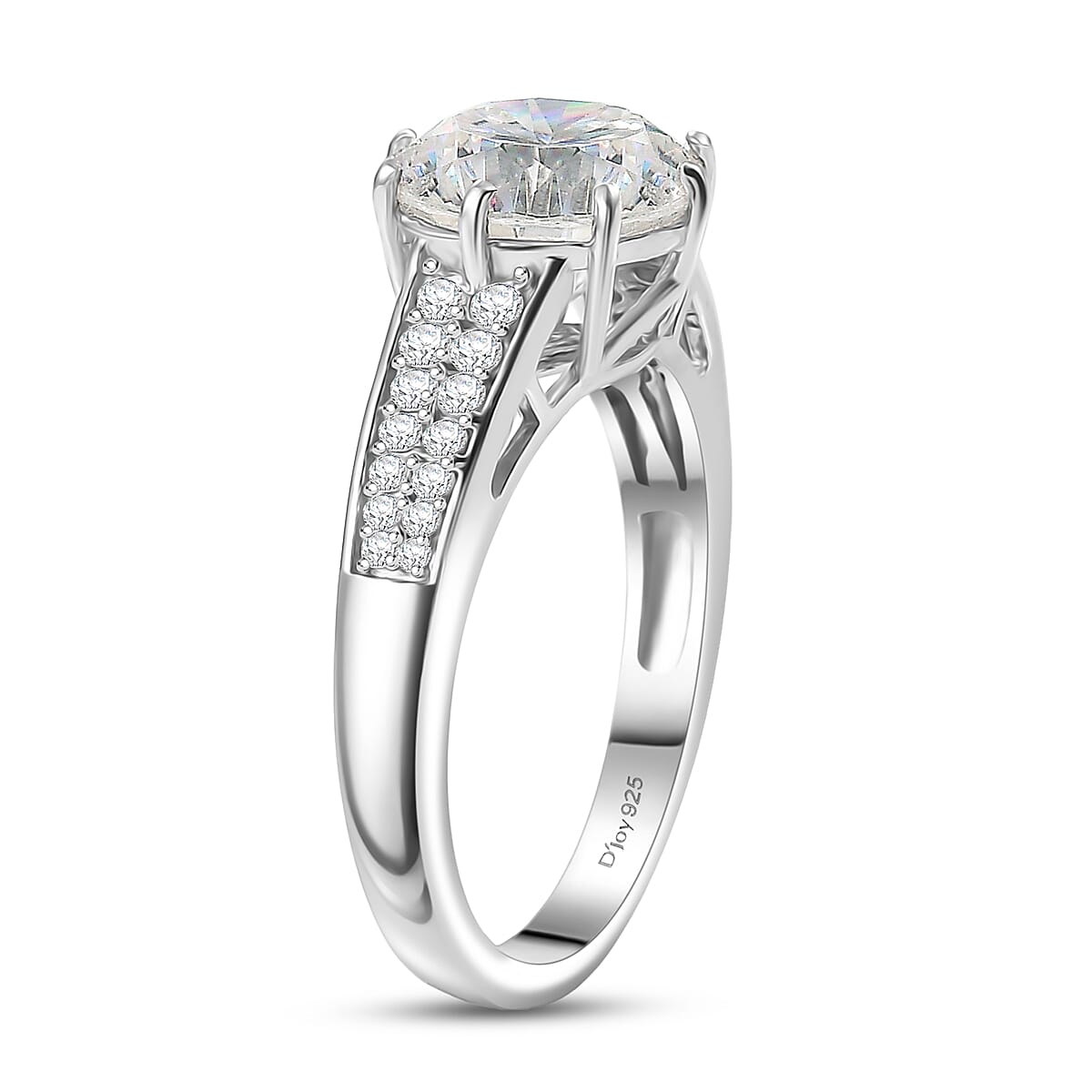 D'Joy Heart & Arrow Cut Strontium Titanate and Moissanite 4.50 ctw Classic Solitaire Ring in Rhodium Over Sterling Silver (Size 10.0) image number 3