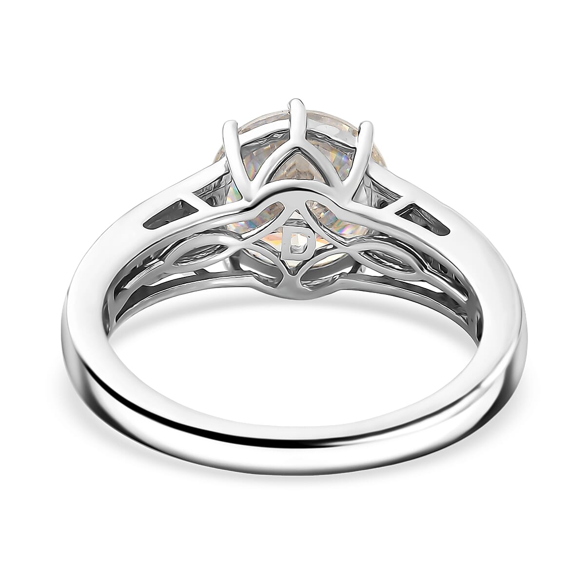 D'Joy Heart & Arrow Cut Strontium Titanate and Moissanite 4.50 ctw Classic Solitaire Ring in Rhodium Over Sterling Silver (Size 10.0) image number 4