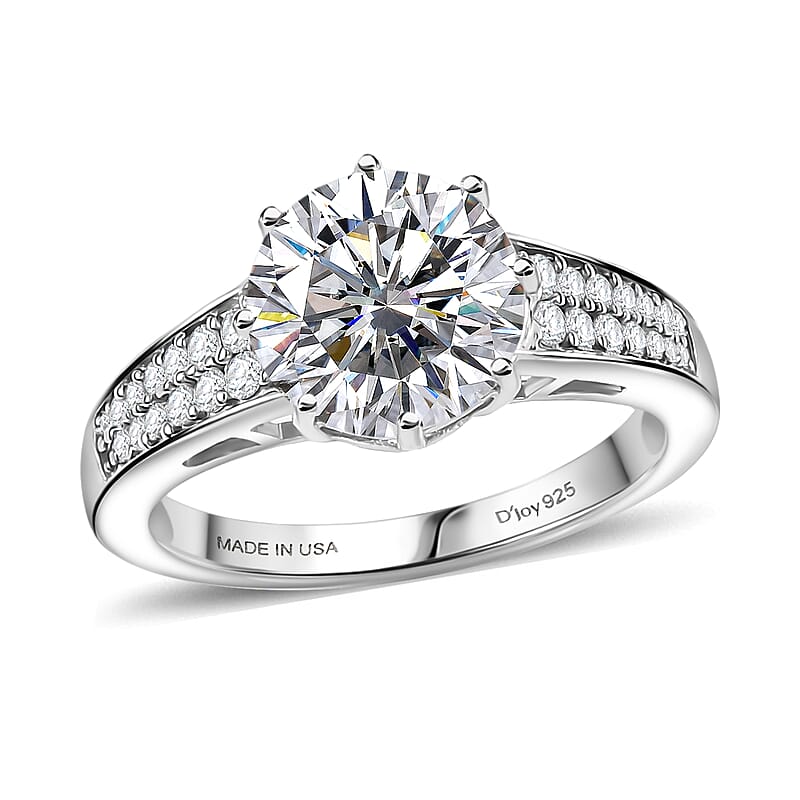 D'Joy Heart & Arrow Cut Strontium Titanate and Moissanite 4.50 ctw Classic Solitaire Ring in Rhodium Over Sterling Silver (Size 6.0)