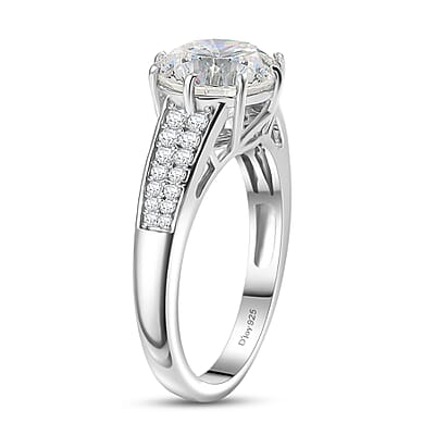 D'Joy Heart & Arrow Cut Strontium Titanate and Moissanite 4.50 ctw Classic Solitaire Ring in Rhodium Over Sterling Silver (Size 8.0)