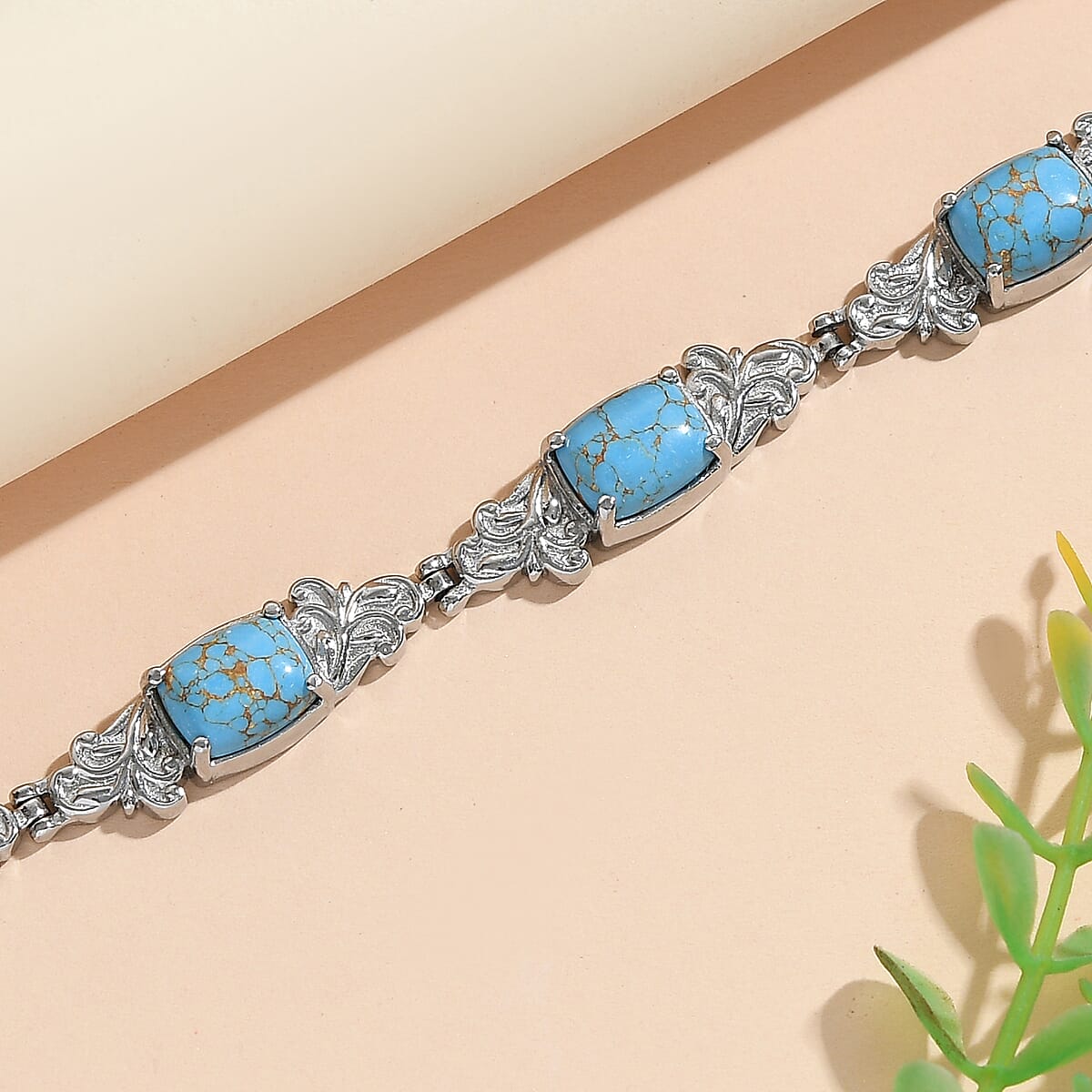 EverTrue Blue Turquoise 13.25 ctw Bracelet in Stainless Steel (7.00 In) image number 1