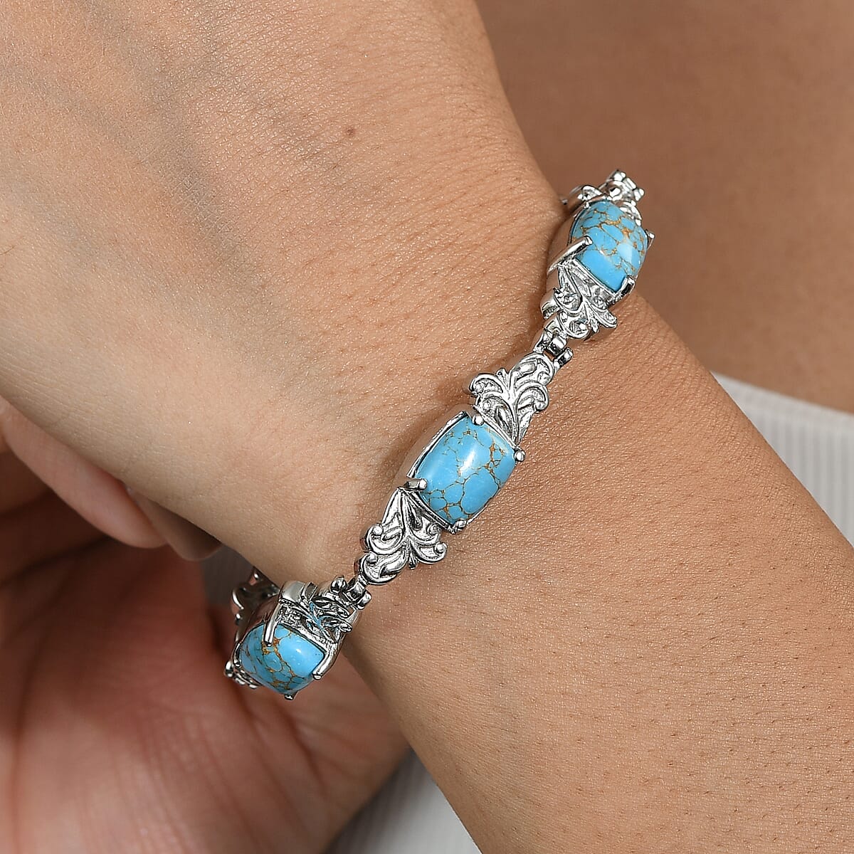 EverTrue Blue Turquoise 13.25 ctw Bracelet in Stainless Steel (7.00 In) image number 2