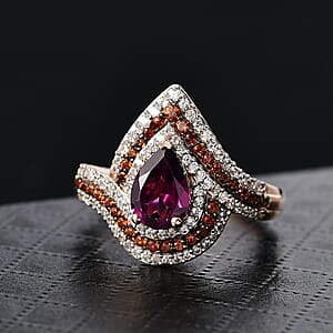 Doorbuster D'Joy AAA Radiant Ember Garnet and Multi Gemstone 2.60 ctw Ring in 18K Vermeil Rose Gold Over Sterling Silver (Size 6.0)