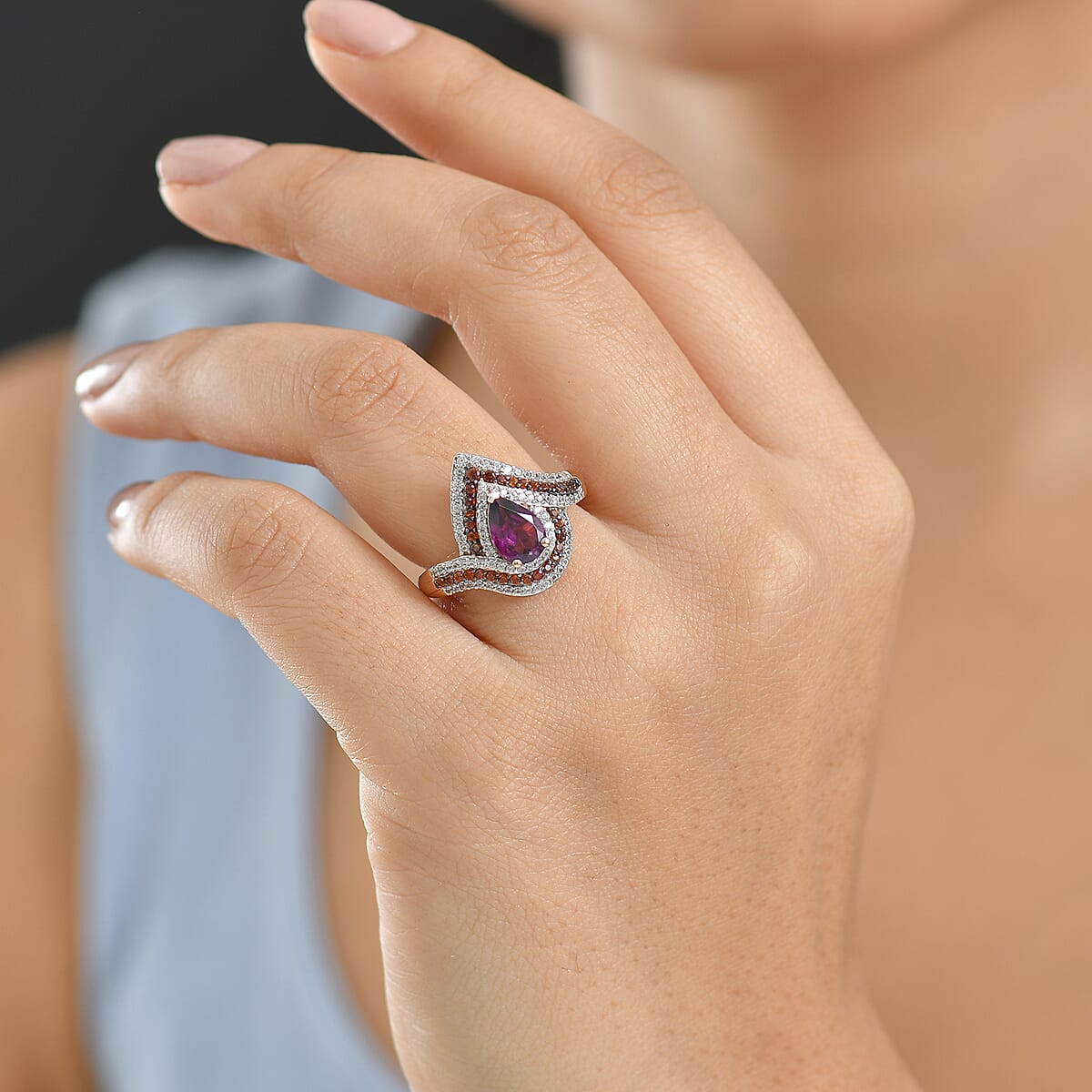 Doorbuster D'Joy AAA Radiant Ember Garnet and Multi Gemstone 2.60 ctw Ring in 18K Vermeil Rose Gold Over Sterling Silver (Size 6.0) image number 2