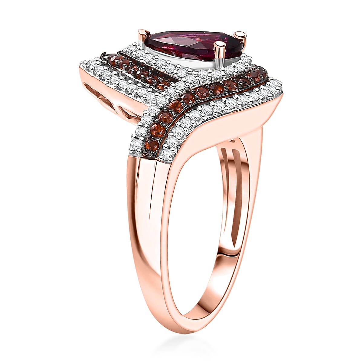 Doorbuster D'Joy AAA Radiant Ember Garnet and Multi Gemstone 2.60 ctw Ring in 18K Vermeil Rose Gold Over Sterling Silver (Size 6.0) image number 3