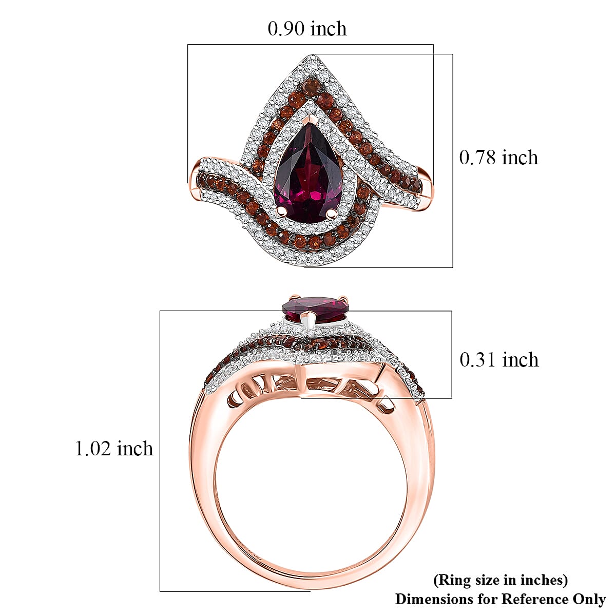 Doorbuster D'Joy AAA Radiant Ember Garnet and Multi Gemstone 2.60 ctw Ring in 18K Vermeil Rose Gold Over Sterling Silver (Size 6.0) image number 5