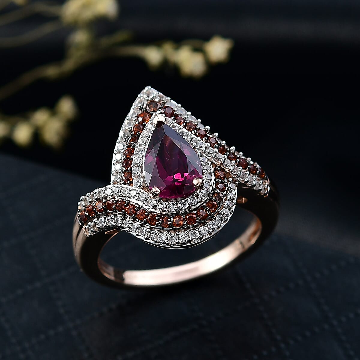 D'Joy AAA Radiant Ember Garnet and Multi Gemstone 2.60 ctw Ring in 18K Vermeil Rose Gold Over Sterling Silver (Size 7.0) image number 1
