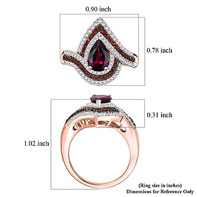 D'Joy AAA Radiant Ember Garnet and Multi Gemstone 2.60 ctw Ring in 18K Vermeil Rose Gold Over Sterling Silver (Size 7.0)