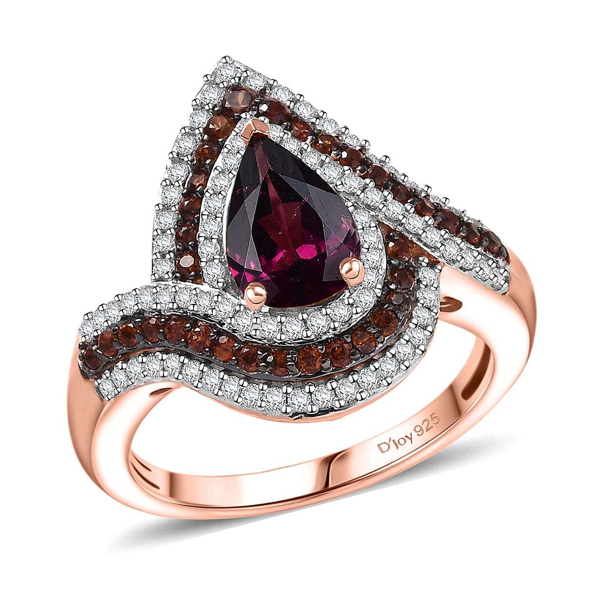 D'Joy AAA Radiant Ember Garnet, Multi Gemstone Ring in 18K Vermeil RG Over Sterling Silver (Size 6.0) 2.60 ctw