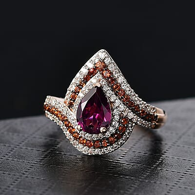 D'Joy AAA Radiant Ember Garnet and Multi Gemstone 2.60 ctw Ring in 18K Vermeil Rose Gold Over Sterling Silver (Size 8.0)
