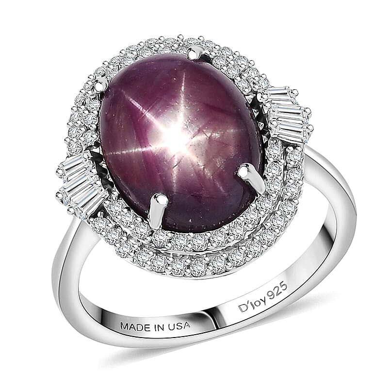 D'Joy Indian Star Ruby, White Zircon Ring in Rhodium Over Sterling Silver 11.70 ctw (Size 10.0)