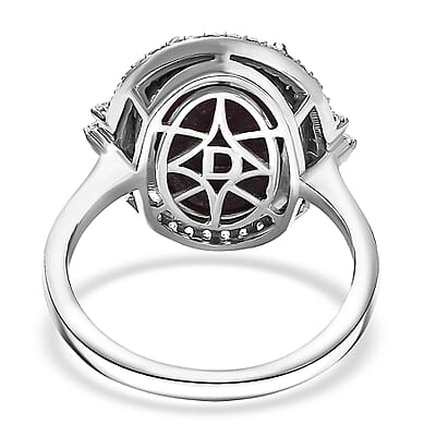 D'Joy Indian Star Ruby, White Zircon Ring in Rhodium Over Sterling Silver 11.70 ctw (Size 10.0)