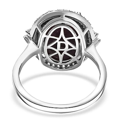 D'Joy Indian Star Ruby, White Zircon Ring in Rhodium Over Sterling Silver 11.70 ctw (Size 7.0)