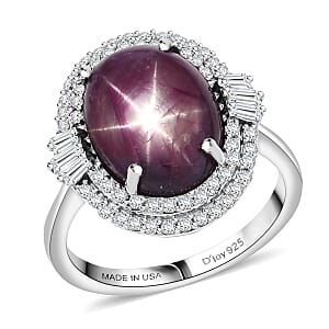 Doorbuster D'Joy Premium Indian Star Ruby and White Zircon 11.70 ctw Ring in Rhodium Over Sterling Silver (Size 8.0)