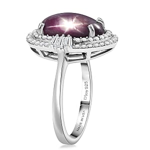 D'Joy Indian Star Ruby, White Zircon Ring in Rhodium Over Sterling Silver 11.70 ctw (Size 8.0)