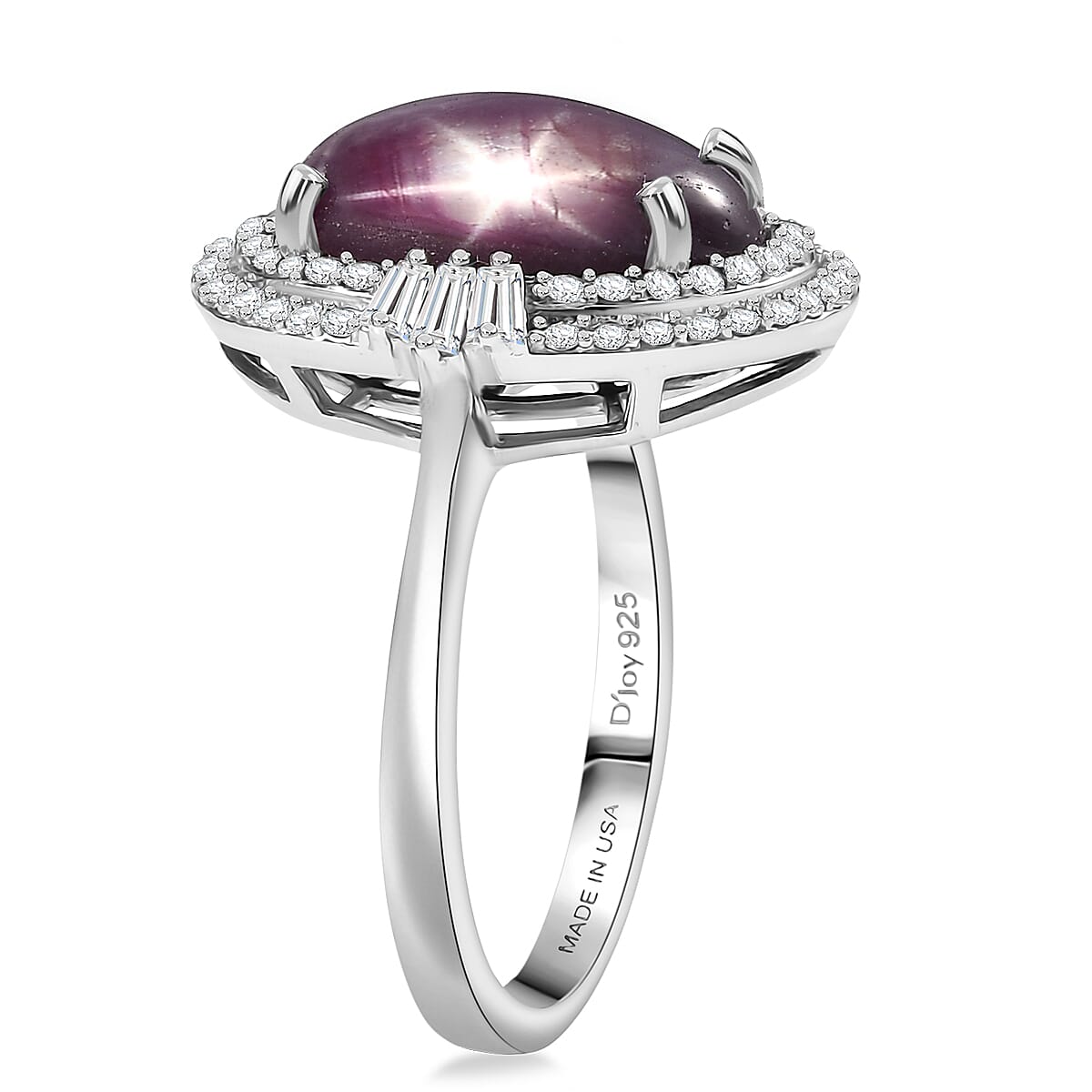 D'Joy Indian Star Ruby, White Zircon Ring in Rhodium Over Sterling Silver 11.70 ctw (Size 9.0) image number 3